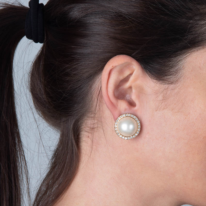 Chic Ad Hoc Orecchini clip perla strass oro fascione