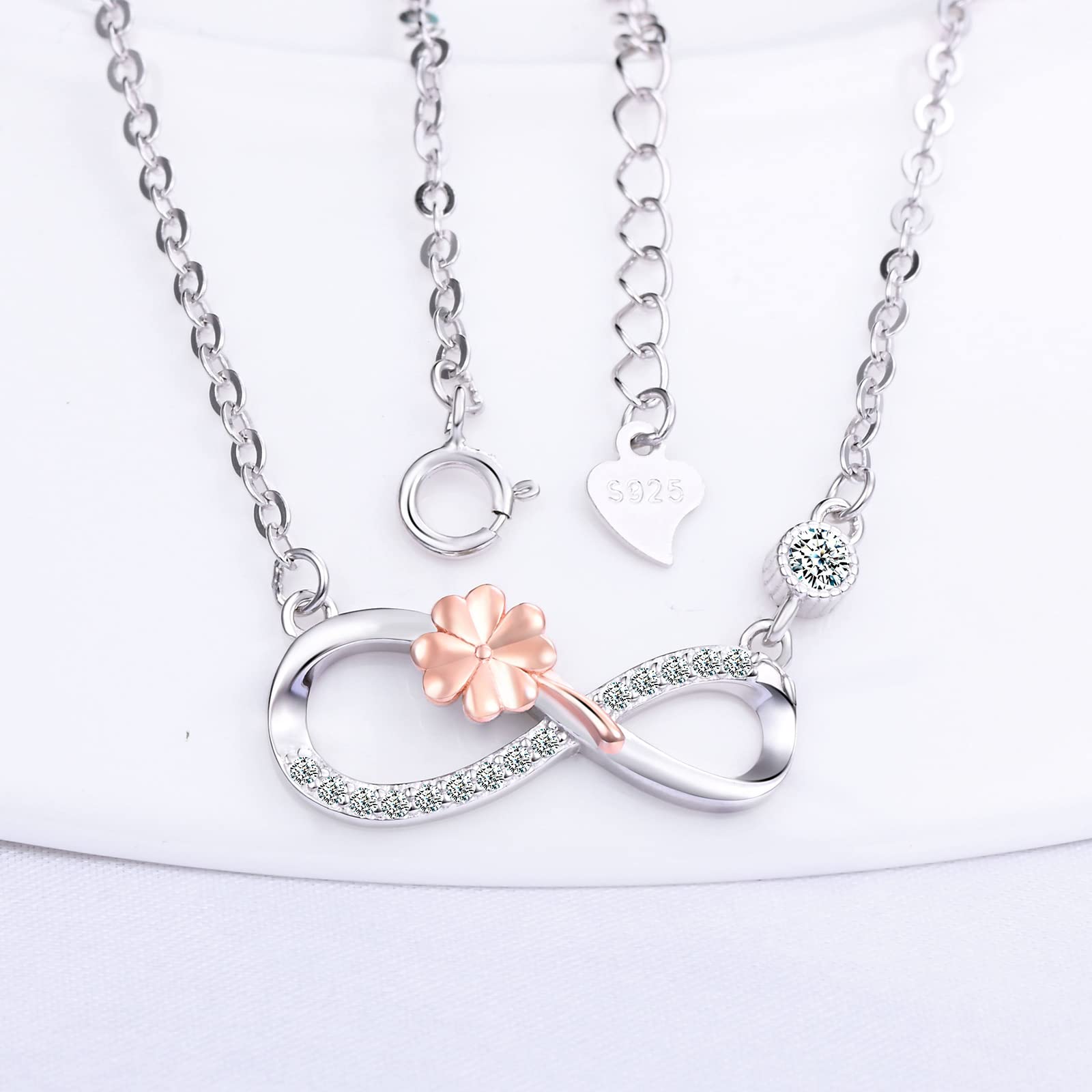 INFINIONLY Fashion Collana Quadrifoglio Oro Rosa Argento 925