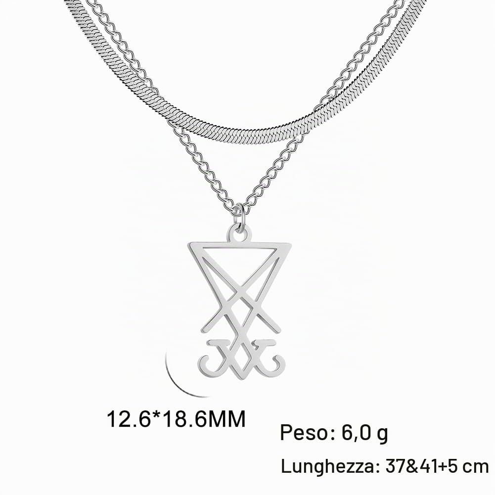 Eueavan Sigillo di Lucifero collana acciaio argento satanica