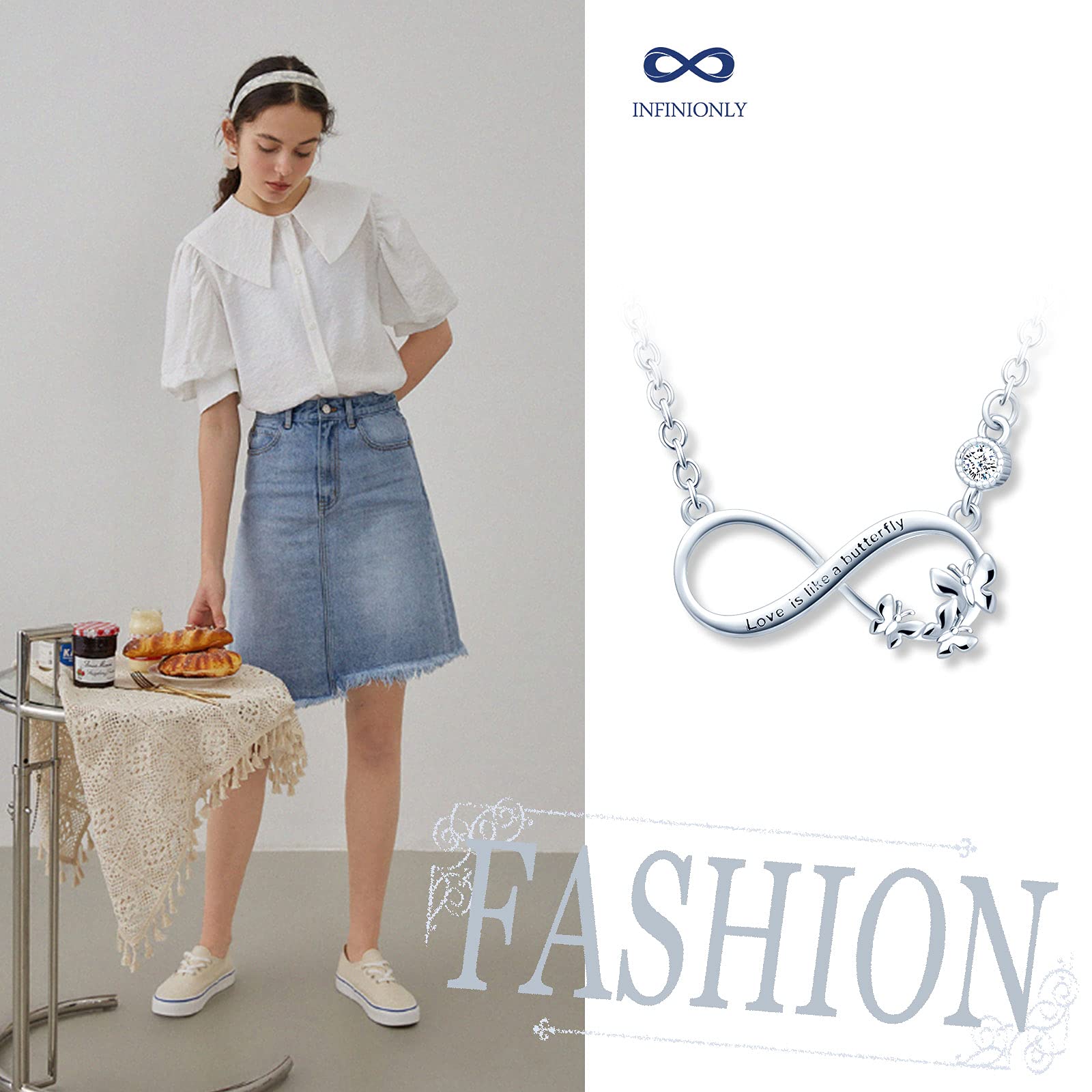 INFINIONLY Fashion Collana Farfalla Argento 925 Infinito Zirconi