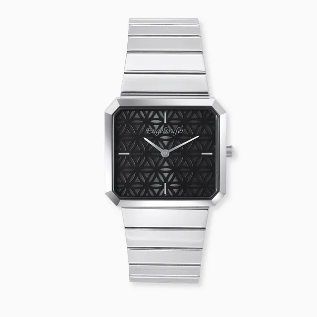 Engelsrufer Uhren Lebensblume Schwarz orologio acciaio nero argento