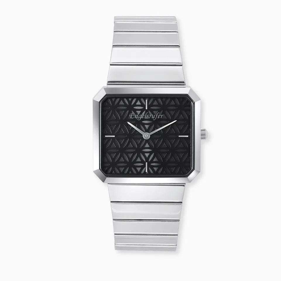 Engelsrufer Uhren Lebensblume Schwarz orologio acciaio nero argento