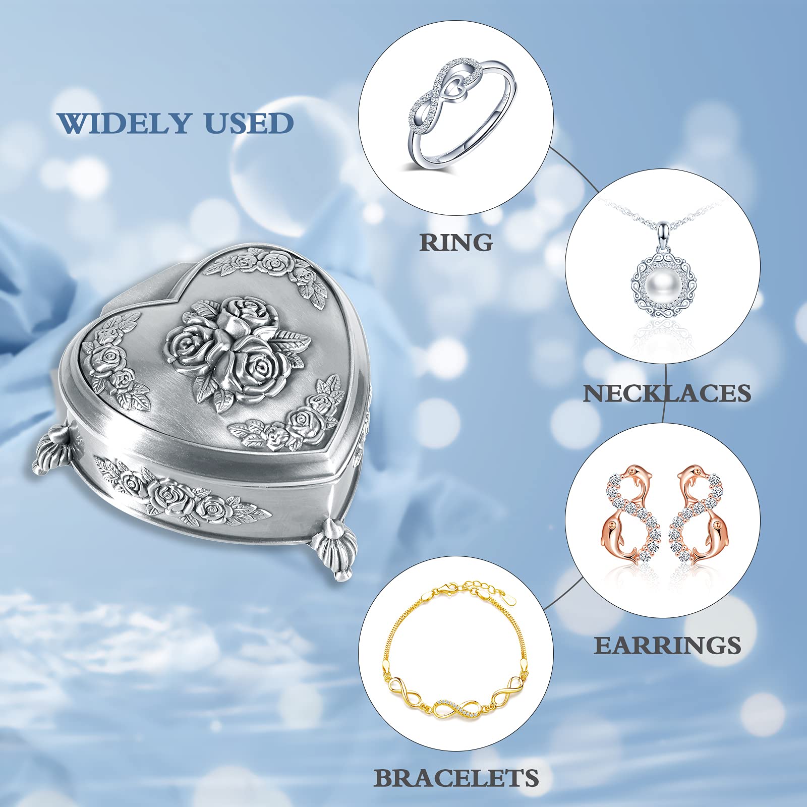 INFINIONLY Fashion portagioie vintage cuore rose metallo