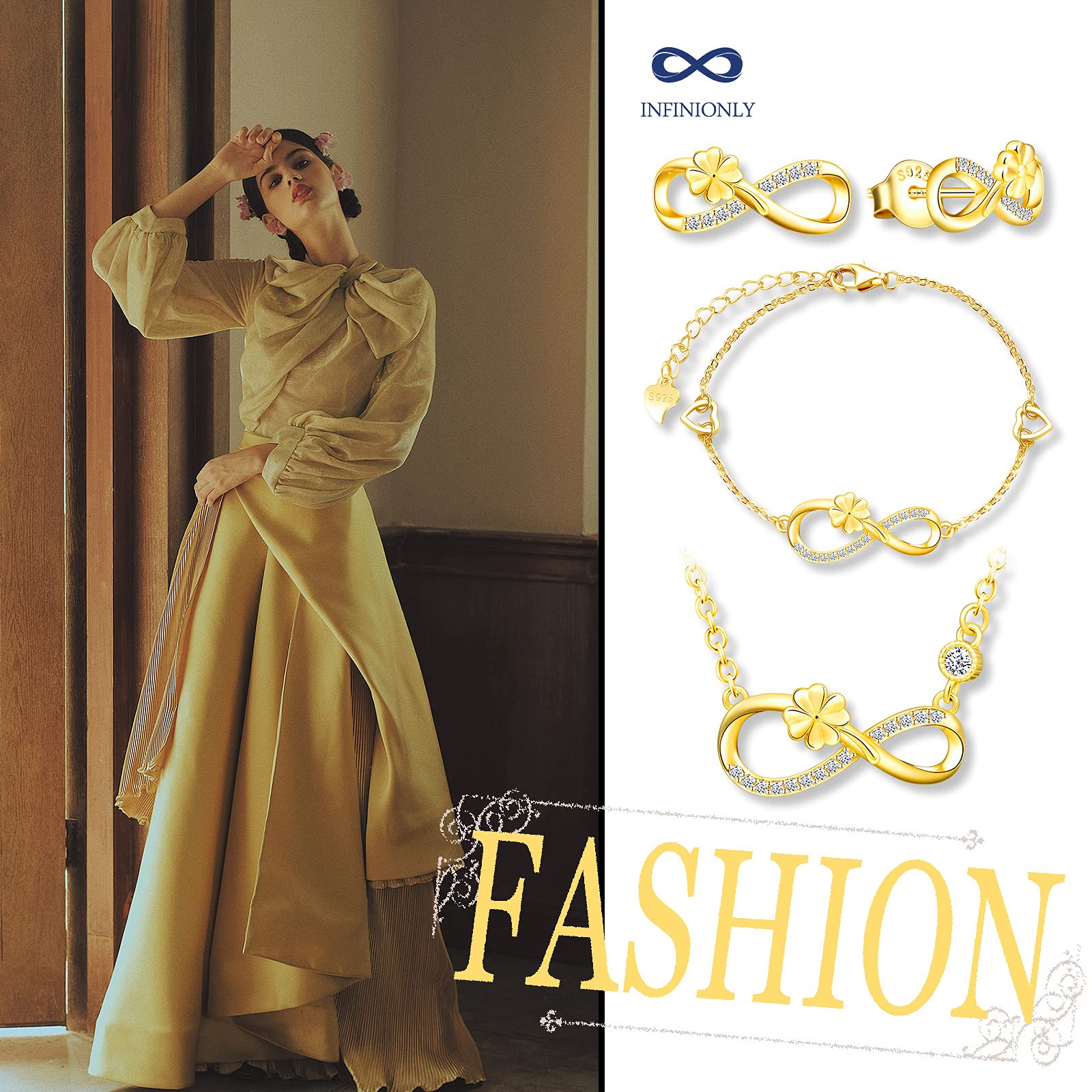 INFINIONLY Fashion Parure C Infinito Trifoglio Argento Oro