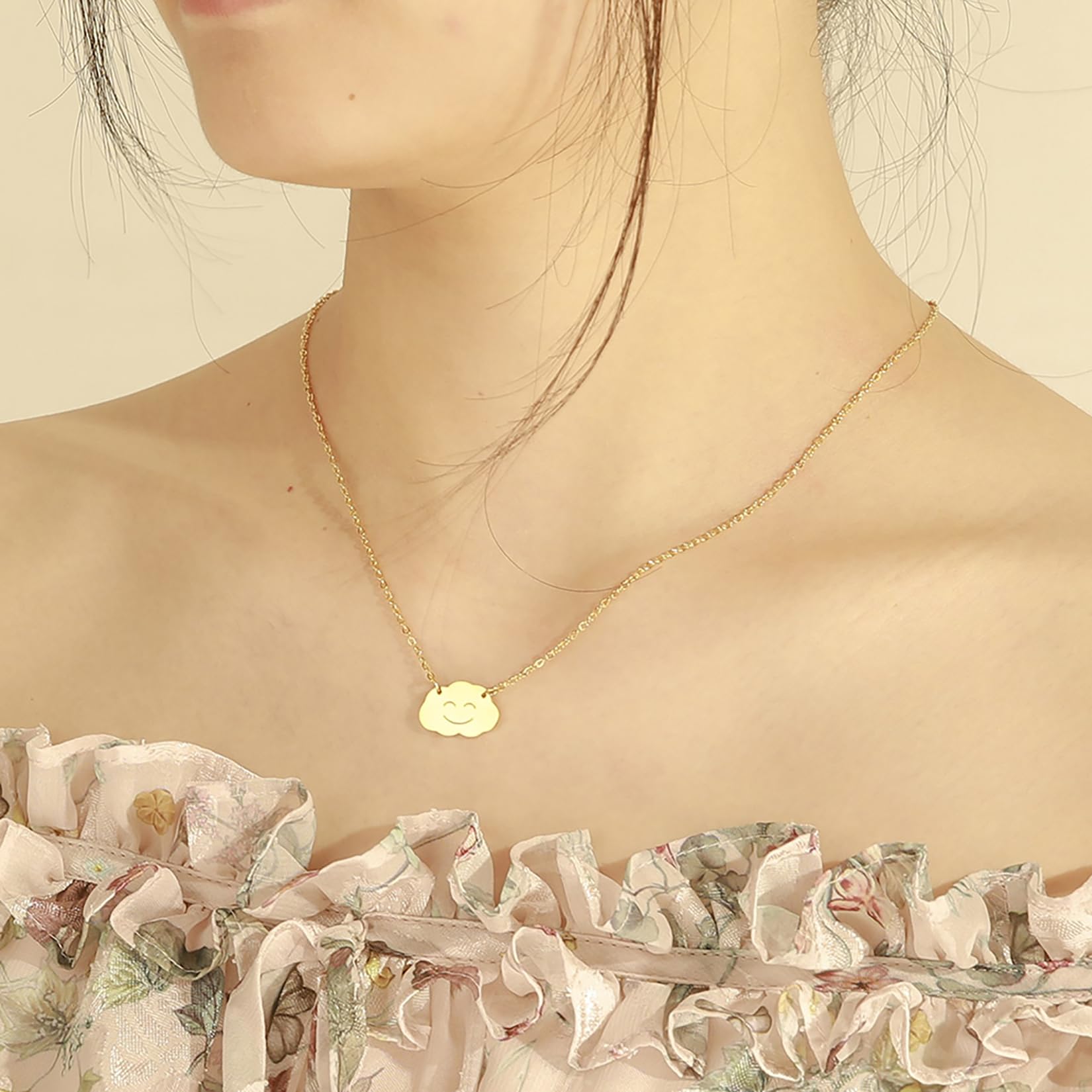 EUEAVAN Necklaces collana nuvola smiley acciaio minimal