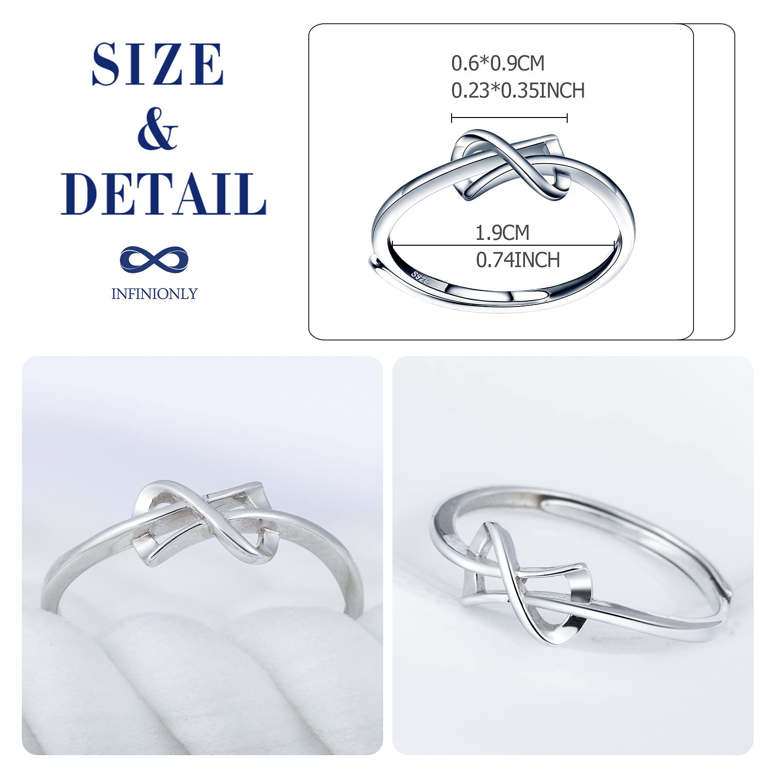 INFINIONLY Fashion Rings anello argento 925 infinito regolabile