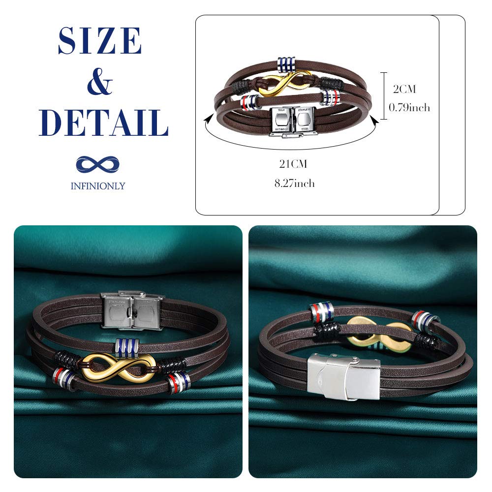 INFINIONLY bracciale uomo pelle marrone infinito