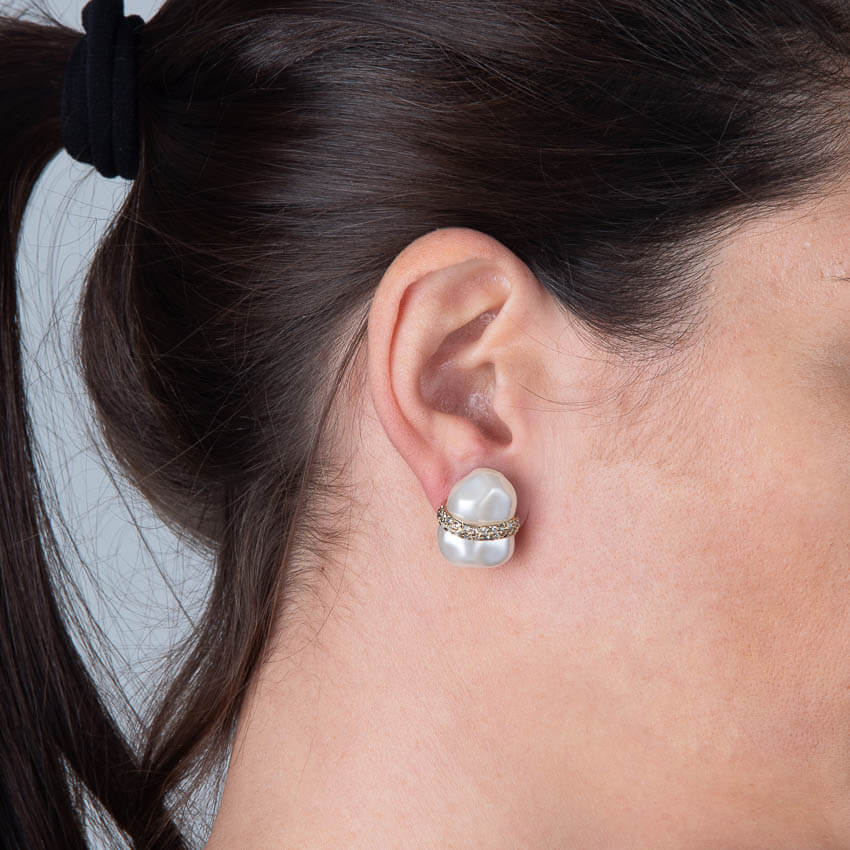 Chic Ad Hoc Orecchini a clip perla argento strass