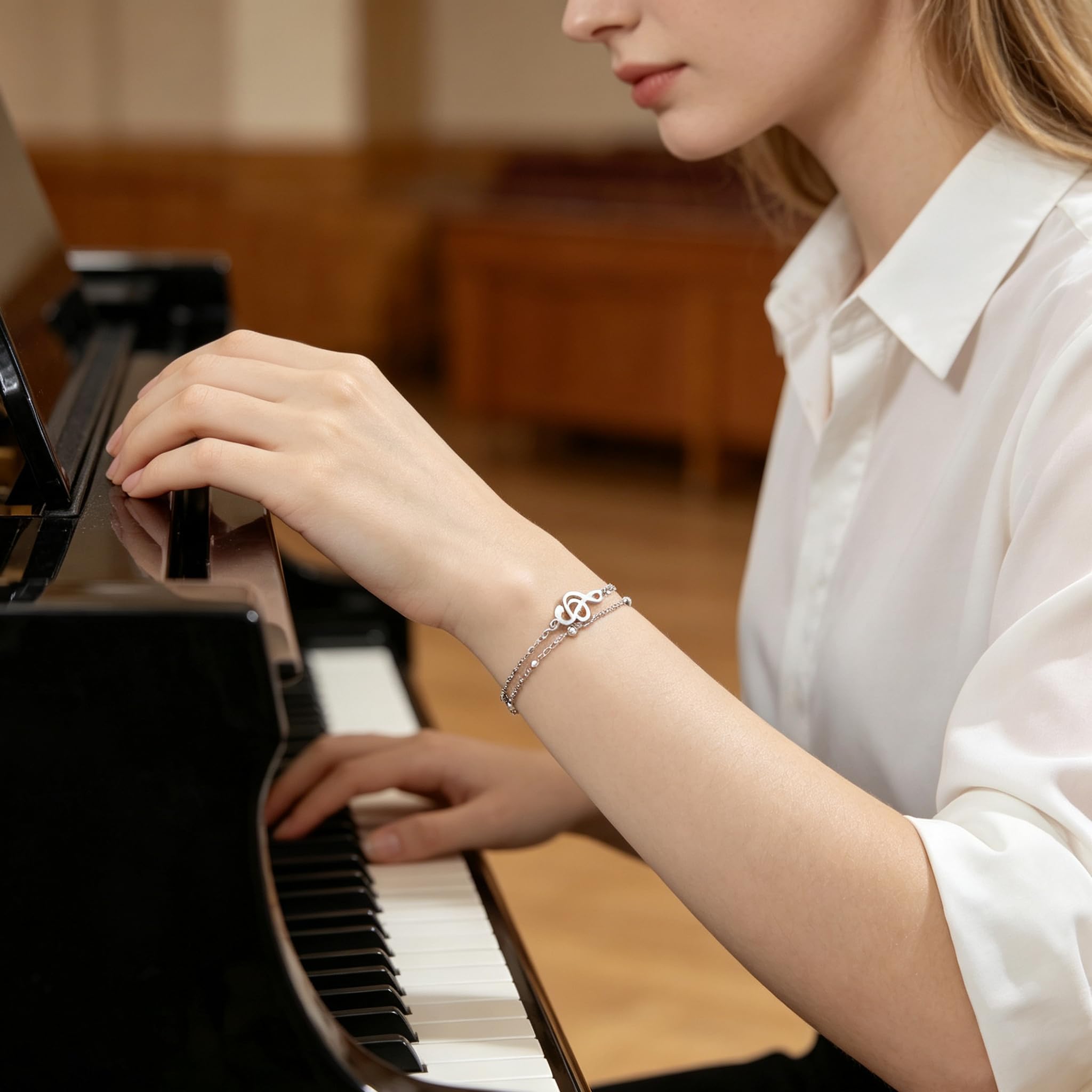 EUEAVAN Bracelets Braccialetto musica argento multistrato
