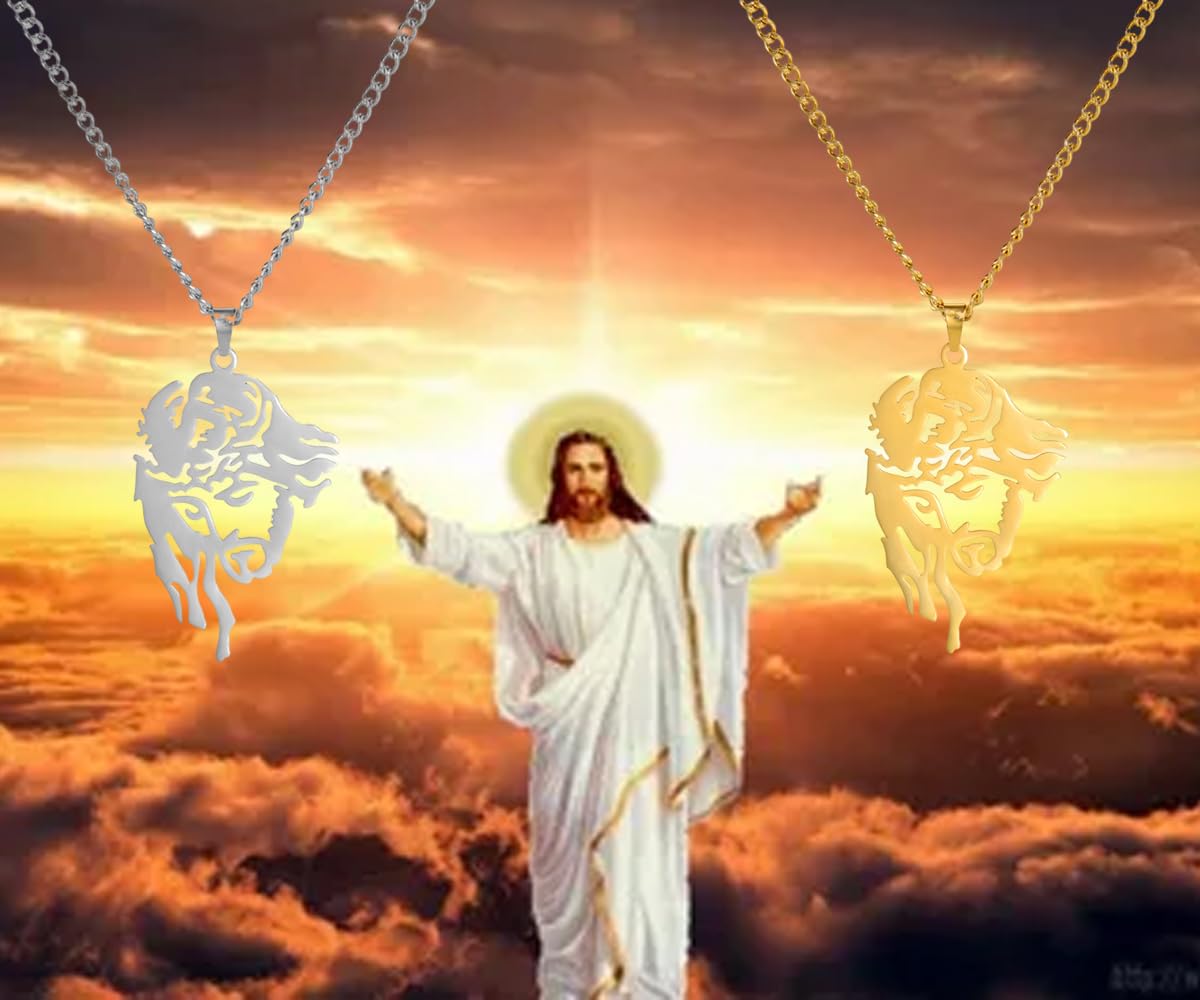 EUEAVAN Necklaces collana testa Gesù acciaio argento religiosa
