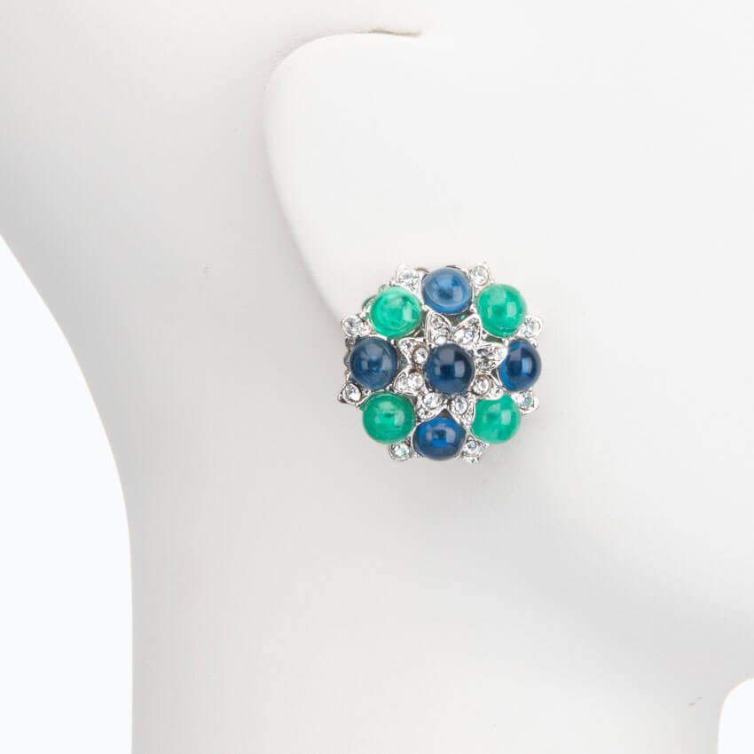 Chic Ad Hoc Orecchini clip argento smeraldo zaffiro